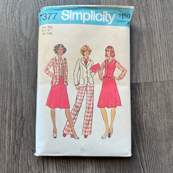 Vintage 1970s Simplicity 7377 Sewing Pattern Size XL 2 Pc Business Suit COMPLETE - Picture 1 of 2